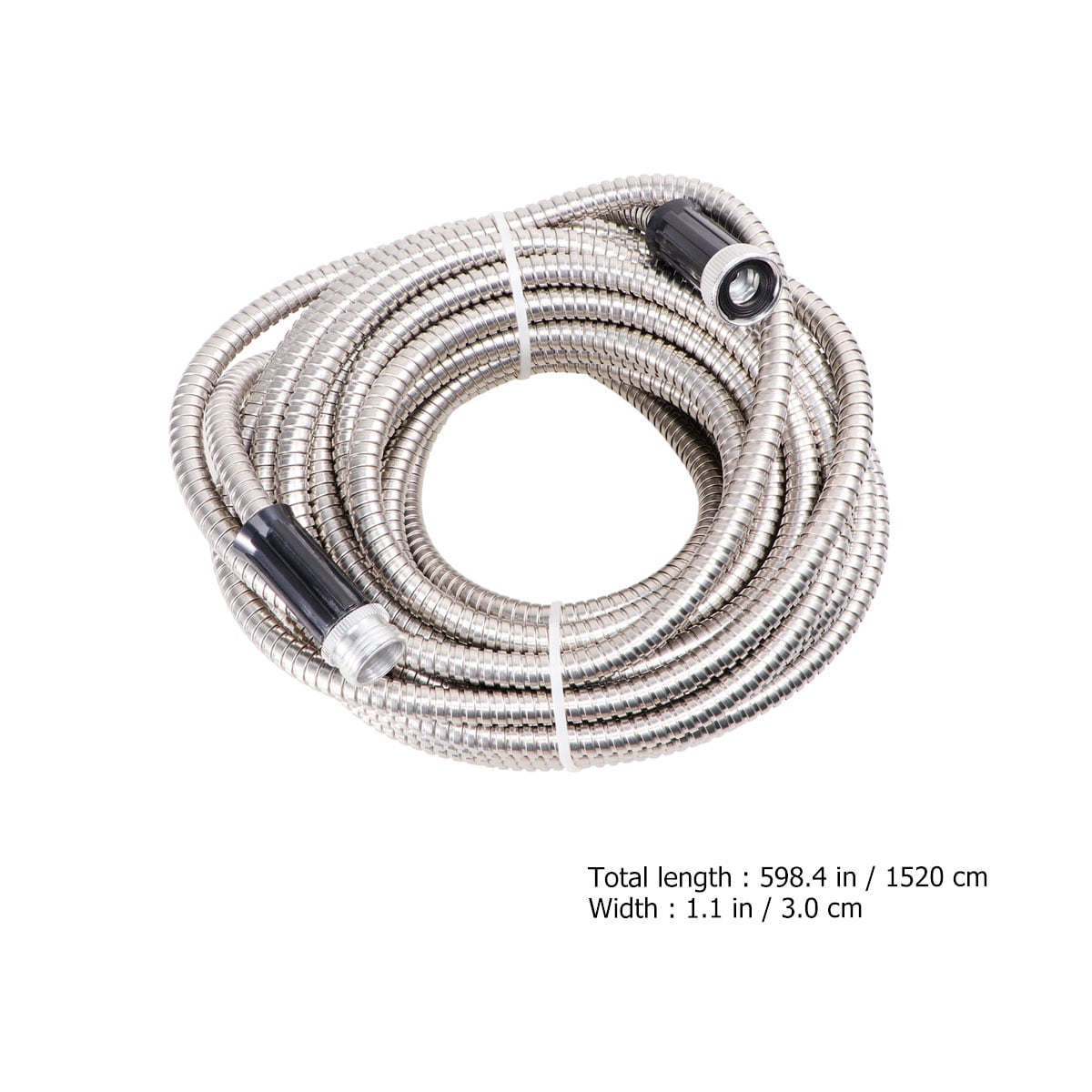 50Ft Stainless Steel Lightweight Garden Hose Heavy Duty Metal Watering Hose Garden Water Hose Pipe Free Spray Nozzle Home Silver