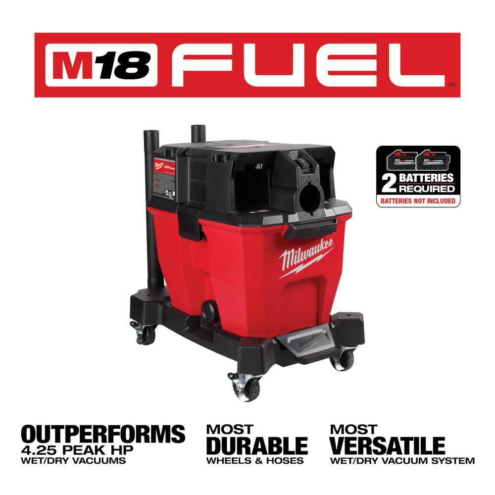 MW M18 FUEL 9 Gal. Cordless Dual-Battery WetDry Shop Vacuum with AIR-TIP 1-14 in. - 2-12 in. (4- Piece) Automotive Kit 0920-20-49-90-2019A