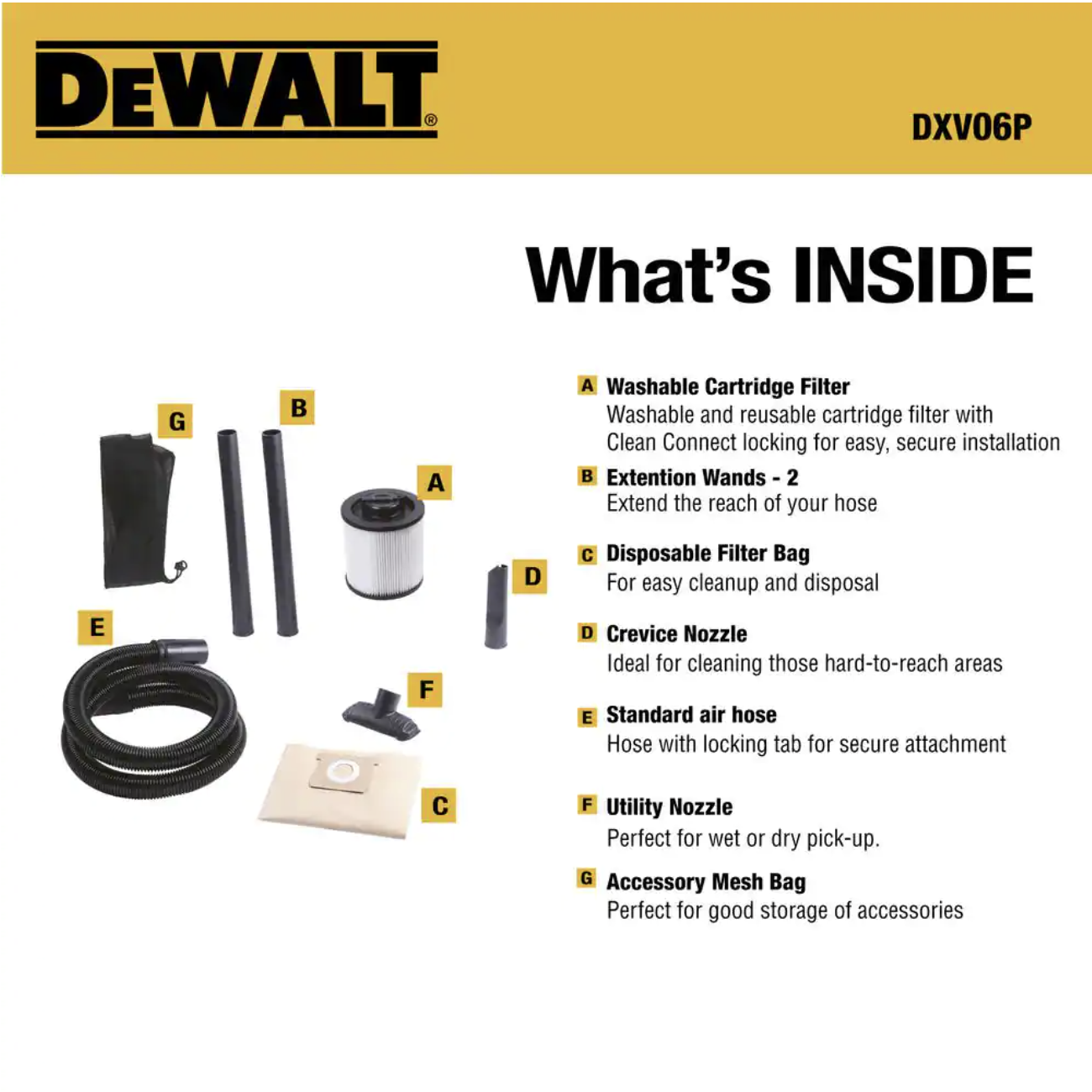 Dewalt DXV06P 6 gallon Poly Wet/Dry Vacuum， Yellow