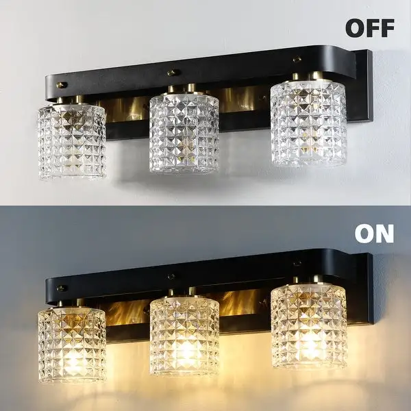 ExBrite Farmhouse 3-lights Bathroom Dimmable Iron Black Cut Crystal Modern Vanity Lights Wall Sconces - 3-Light-Black