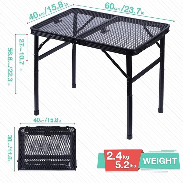 Grill Table，Outdoor Table，Card Table，Portable Grill Table，Adjustable Heights Camping Table with Mesh Bag and Cup Holders