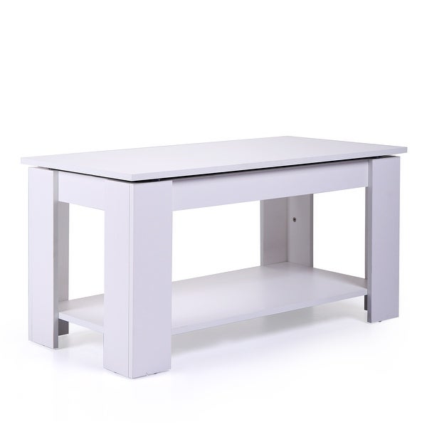 Coffee Table with Hidden Compartment and Open Shelf， Modern Wooden Table for Home Living Room， White