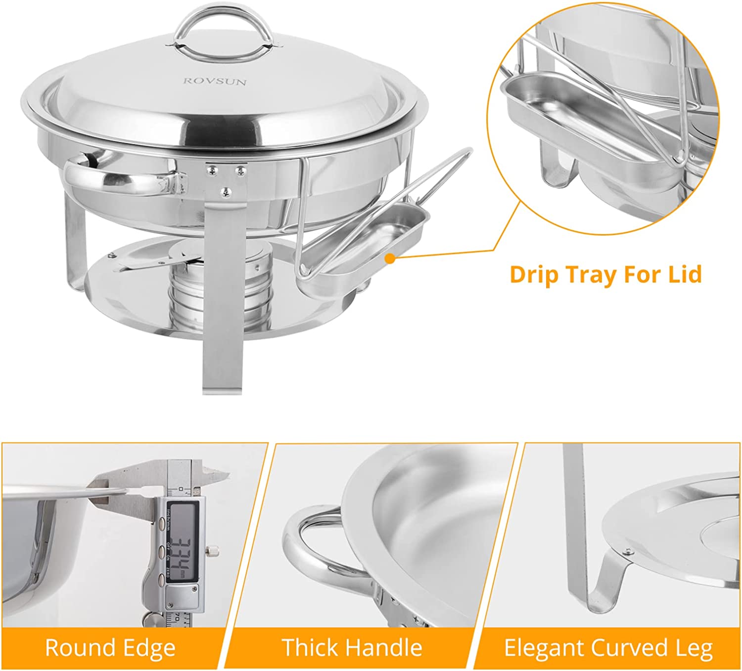 ROVSUN 5 Qt 2 Packs Stainless Steel Round Chafing Dish Buffet Set with Lid Holder