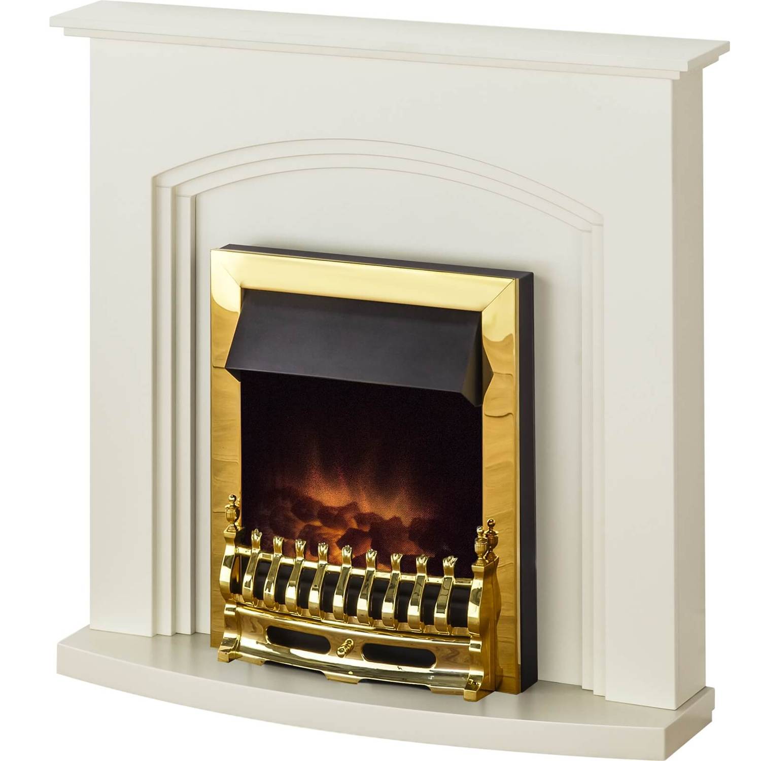 Adam Truro Fireplace Surround \u0026 Blenheim Electric Fire with Flat to Wall Fitting Cream \u0026 Brass