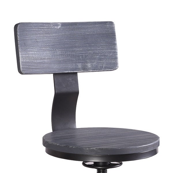 Roshe Weathered Wood Swiveling Bar Stool Adjustable Height Metal Base