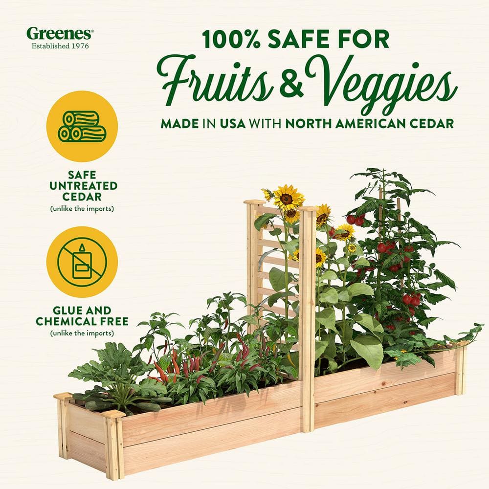 Greenes Fence 16 in. x 8 ft. X 11 in. Premium Cedar Raised Garden Bed with Trellis RC169612PTRE