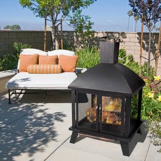 Pleasant Hearth Stratford 22 in. x 43 in. Rectangle Steel Wood Firehouse in Rubbed Bronze with Wood Grate OFW577HC