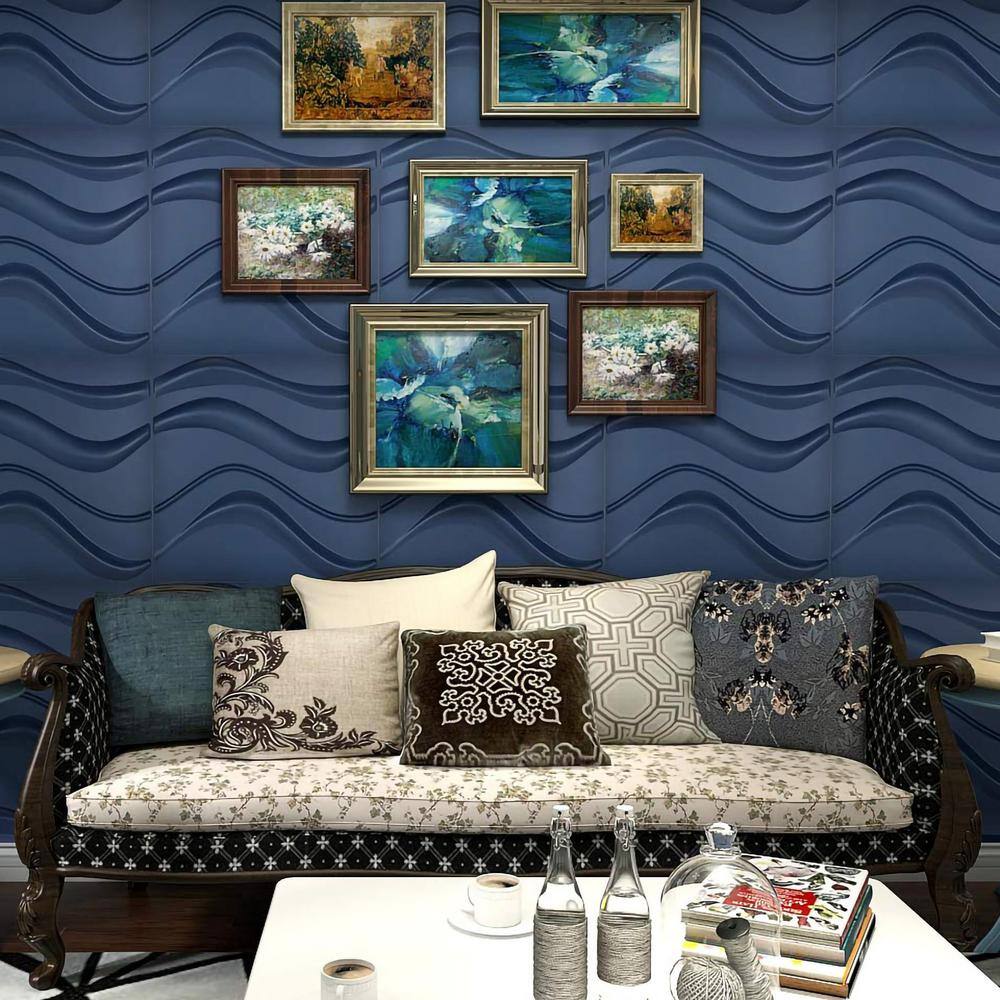 Art3dwallpanels Navy Blue Waver Decorative Wall Panel 3D Wall Tiles 19.7 in. x 19.7 in.( 32 sq. ft.Pack) A10hd003BL