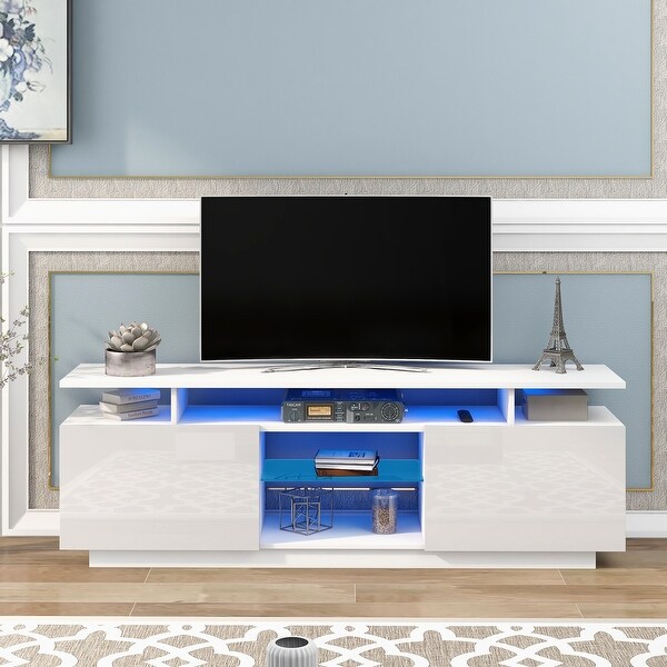 Modern TV Stand for TVs up to 65inches with LED lights， 16 Colors， for Livingroom， Bedroom， White