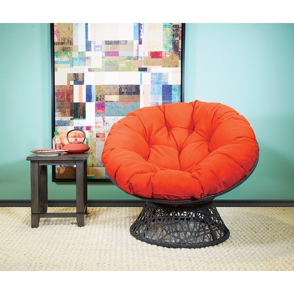 OS Home and Office Furniture Model Papasan Chair with Orange cushion and Dark Grey Wicker Wrapped Frame