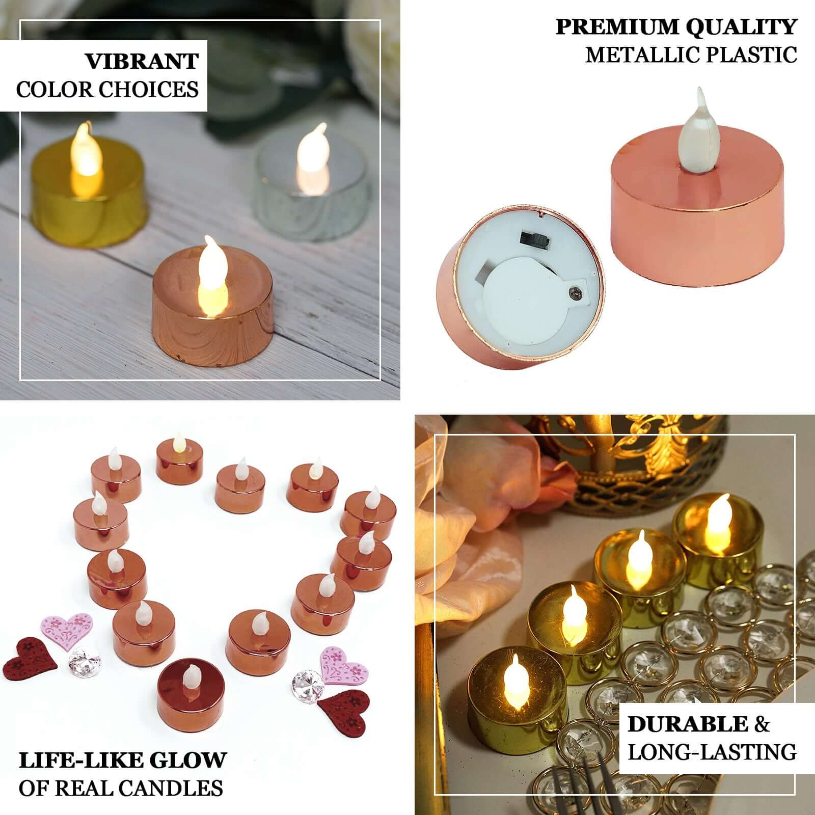 12 Pack Metallic Gold Flameless LED Tealight Candles, Battery Operated Reusable Candles