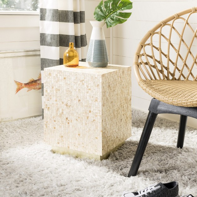 Juno Rectangle Mosaic Side Table Multi Beige gold Safavieh