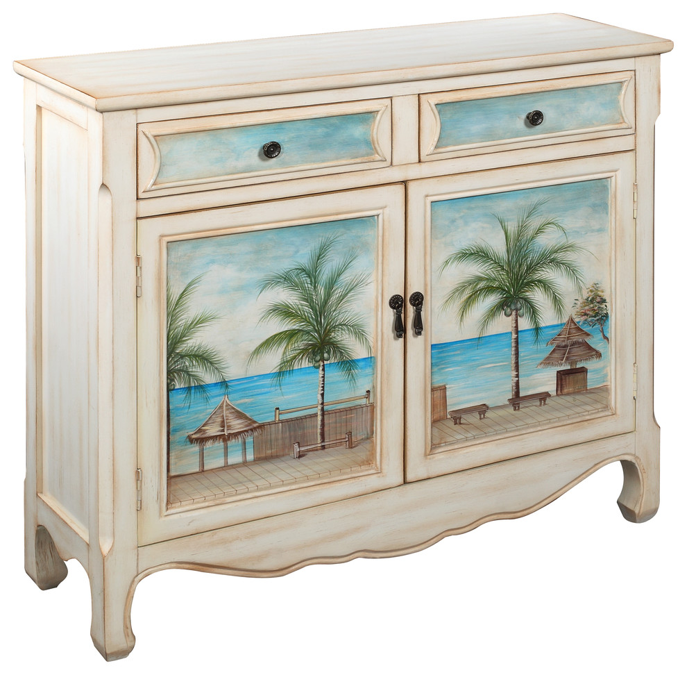 Seascape Cupboard  Creamy White Wash   Tropical   Accent Chests And Cabinets   by Homesquare  Houzz