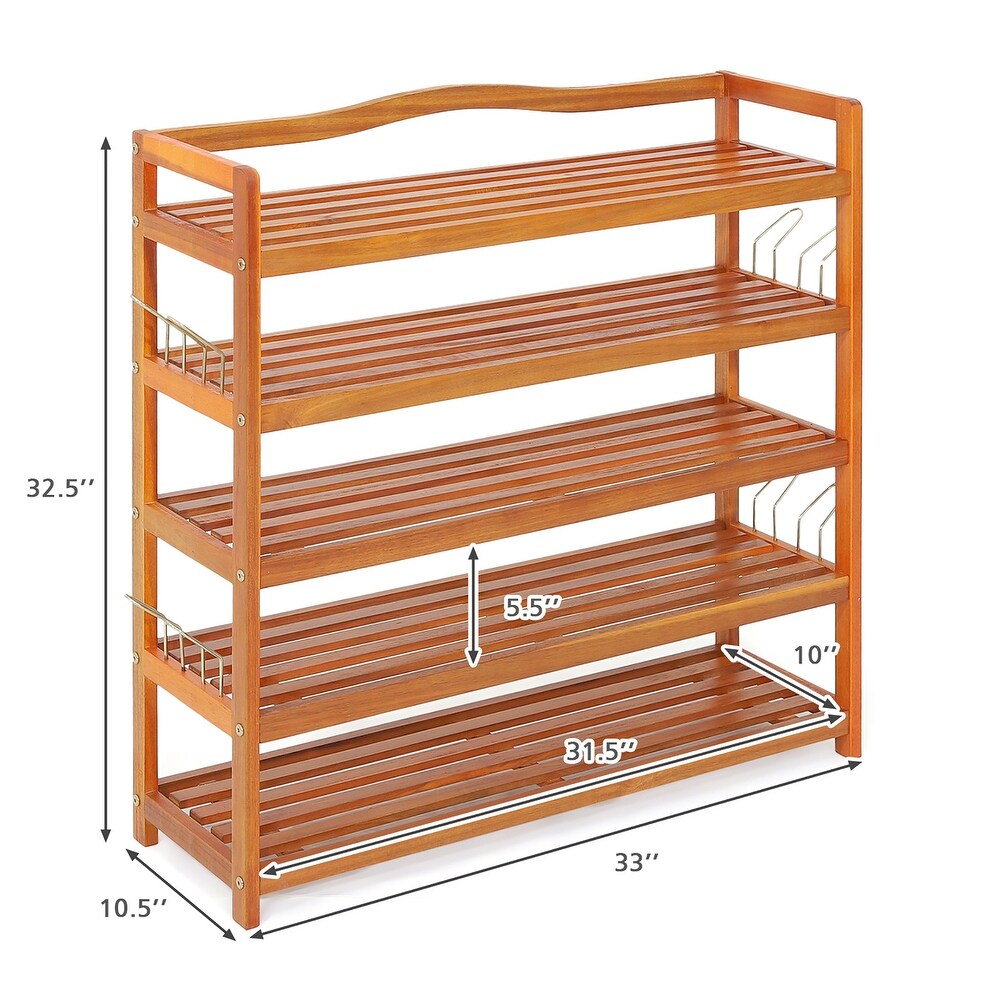 Costway 5 Tier Wood Shoe Rack Freestanding Large Shoe Storage