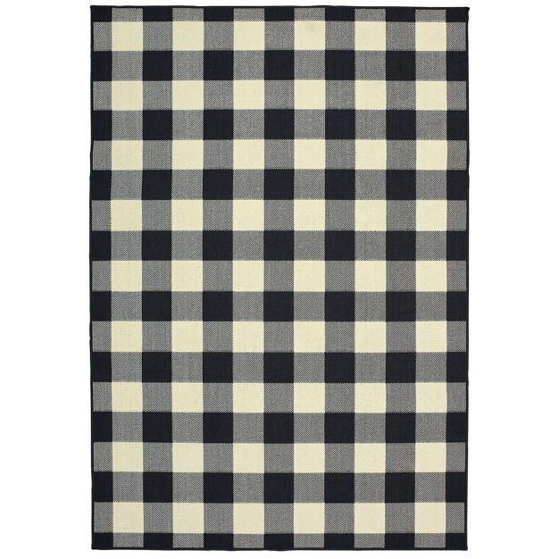 Madeline Border Patio Rug Black ivory Captiv8e Designs