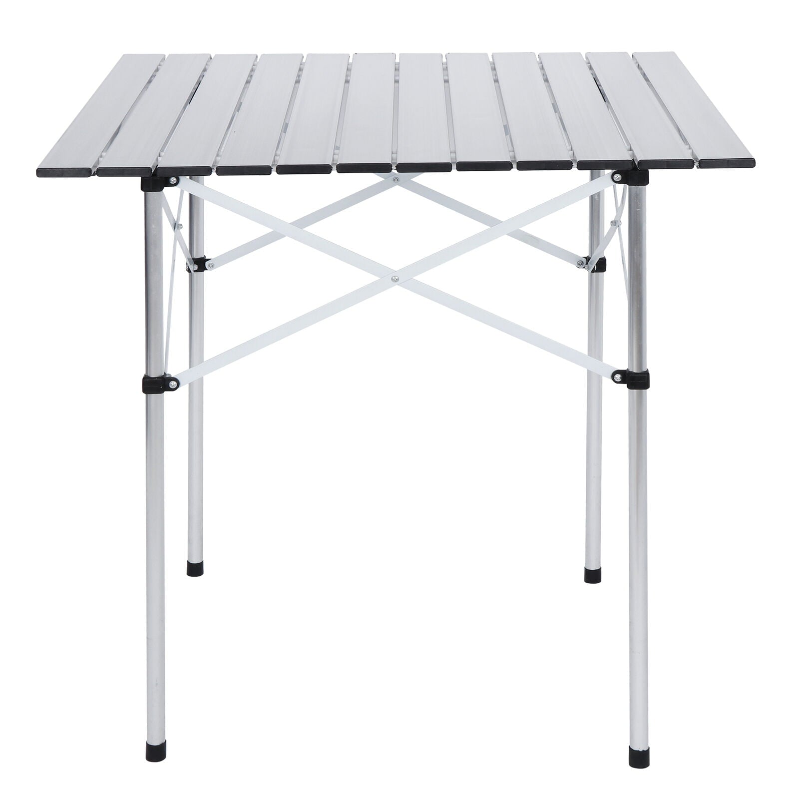 ZENSTYLE Sturdy Folding Camping Table with Aluminum Table Top and Carry Bag for Picnic Camp Portable, Silver, 27.6 in, 27.6 in