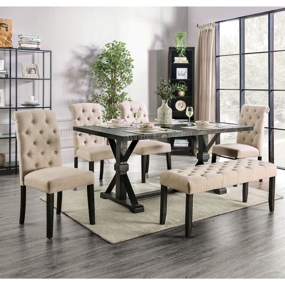 Chalwa Rustic Wood Upholstered 6 Piece Dining Set with Table and 4 Chairs and 1 Bench by Copper Grove