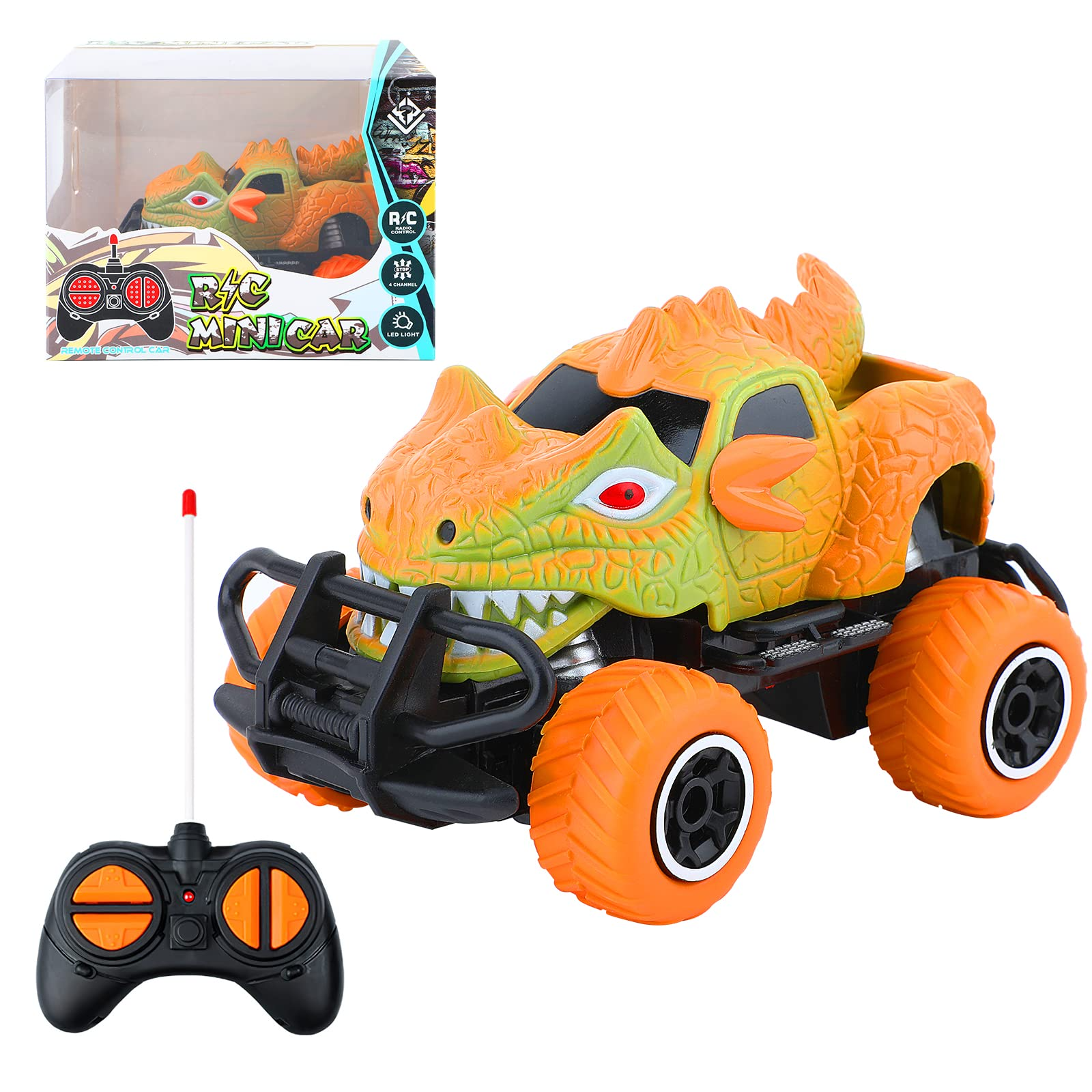 Welltop Dinosaur Toys Car，4-Channel Off-Road RC Car，1/43 Scale Remote Control Car Gifts for Girls 3-6，Toddlers 3 4 5 6+ Years