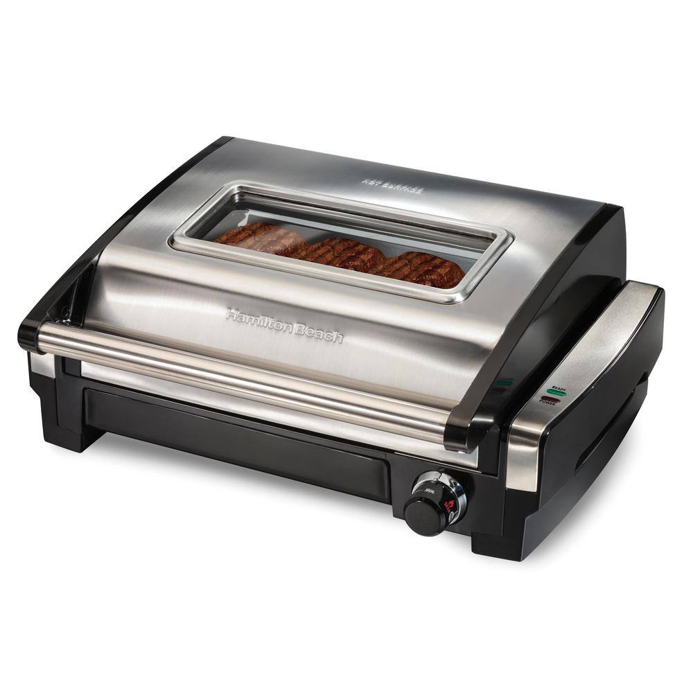 Searing Grill 118 in. Stainless Steel Indoor Grill with Non-Stick Plates and Lid Window 25361