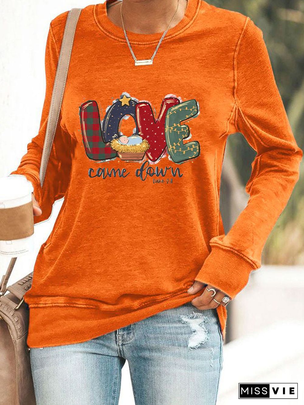 Women's Christmas Nativity Love Came Down Casual Sweatshirt