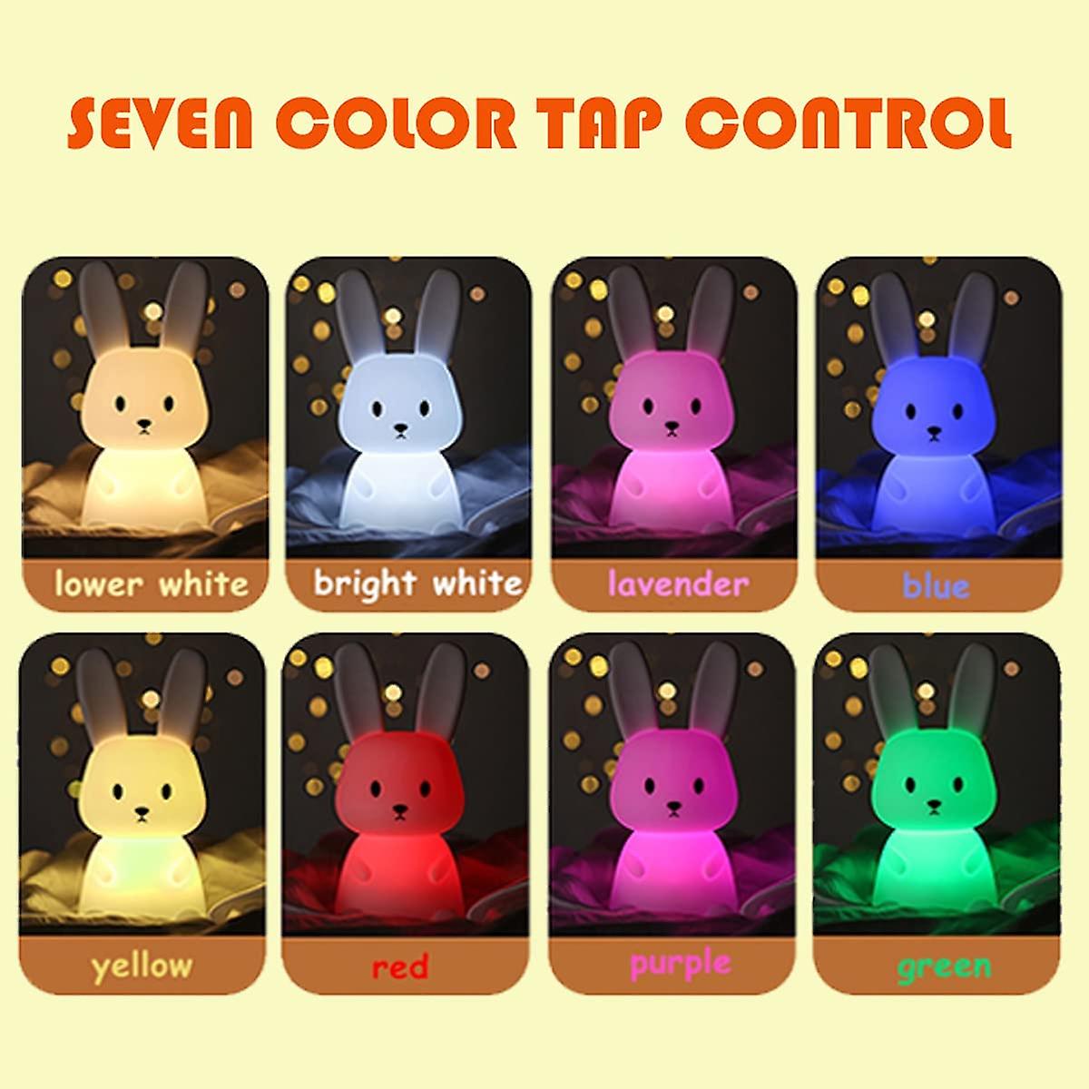 Night Light Baby Bunny Led Baby Night Light Usb Rechargeable Rabbit Touch Portable Silicone Lamp 7 Light Changes Girl Boy Gift