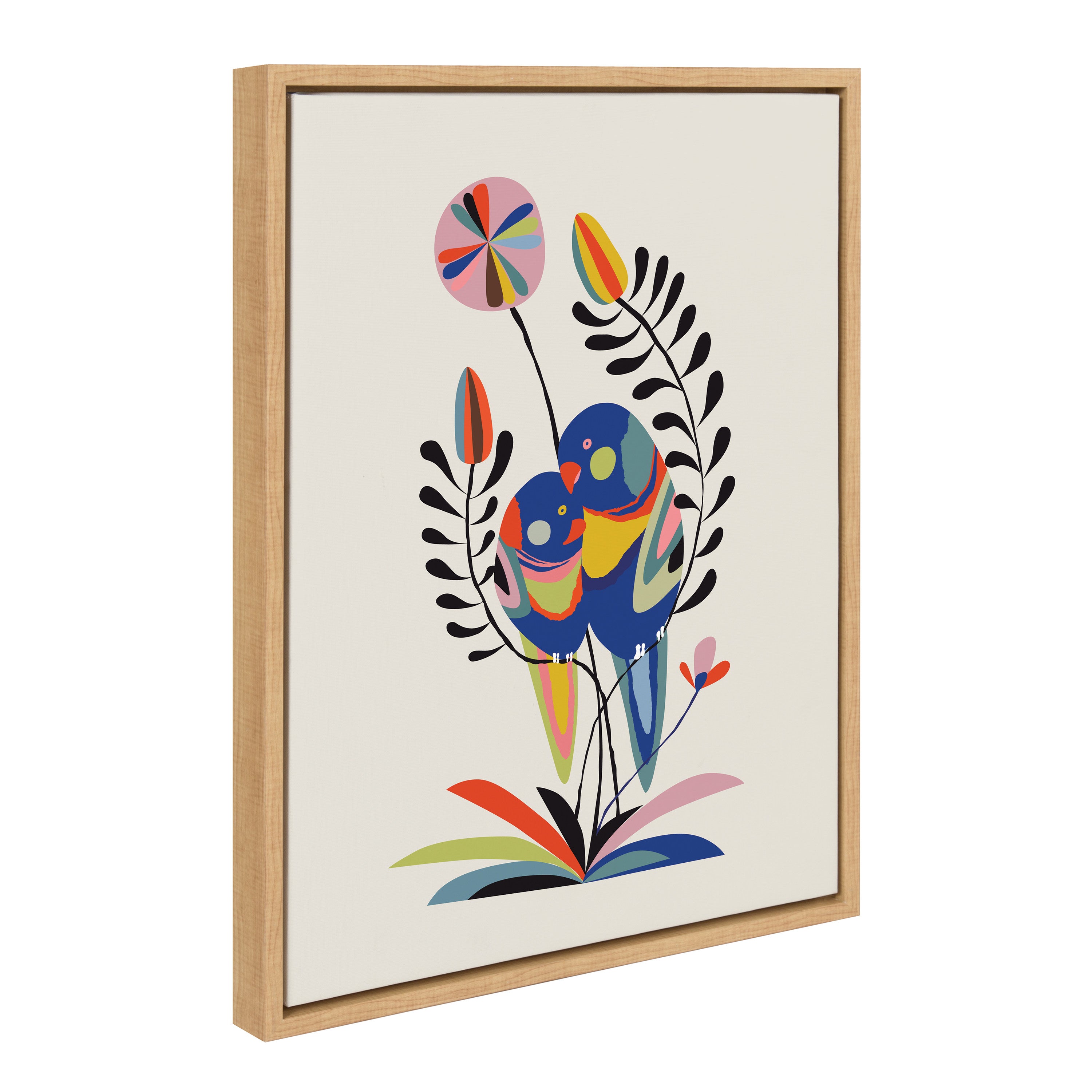 Kate and Laurel Sylvie Rainbow Lorikeet Framed Canvas Wall Art by Rachel Lee of My Dream Wall, 18x24 Natural, Mid-Century Art for Wall