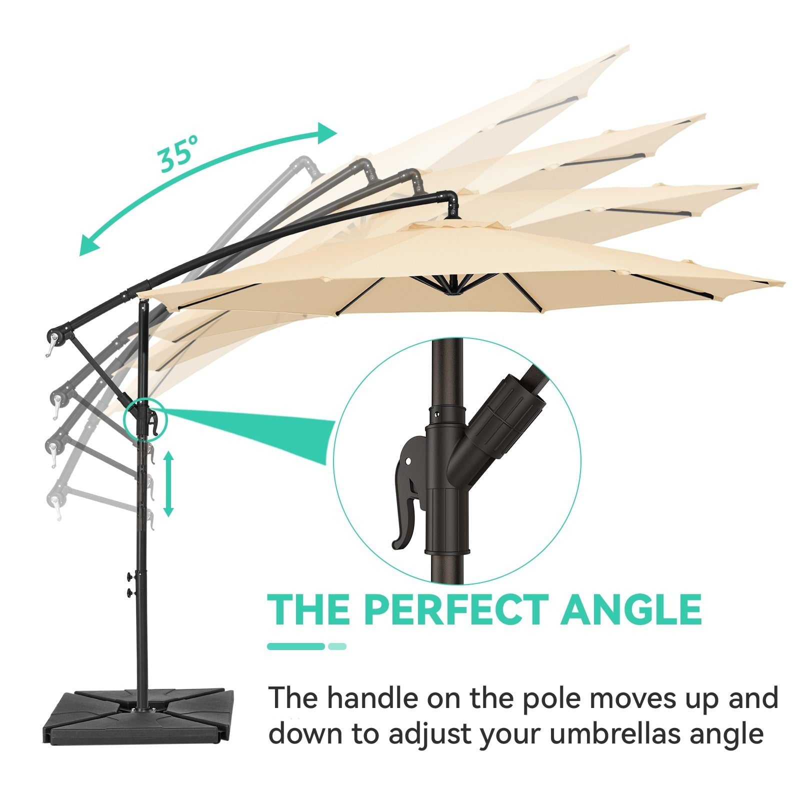 Serwall 10ft Heavy Duty Patio Hanging Offset Cantilever Patio Umbrella W/ 4-Piece Base Included, Beige