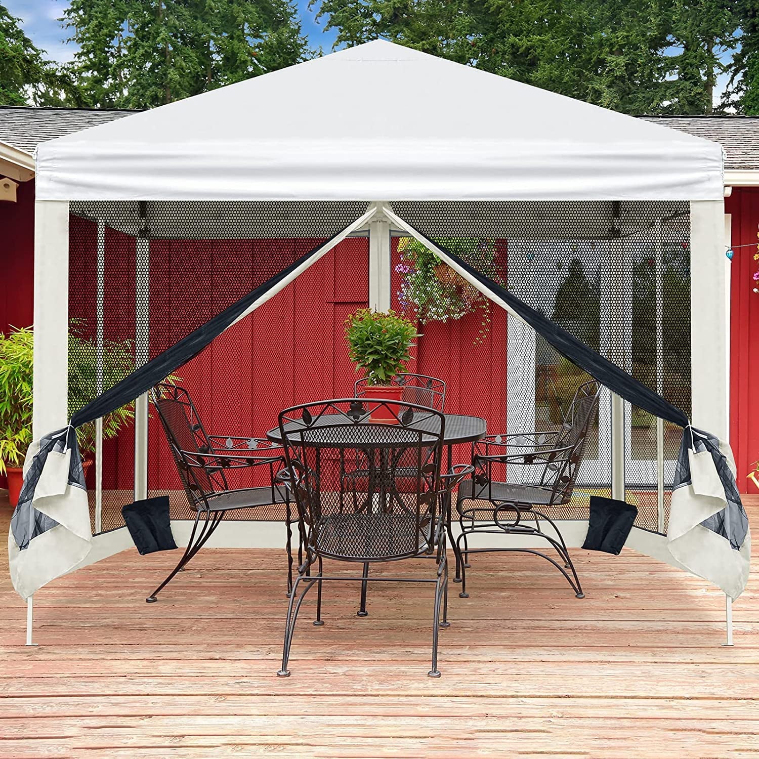 Arlopu 10' x 10' Pop up Canopy Tent with Mosquito Netting Screen Outdoor Folding Gazebo Camping Shelter