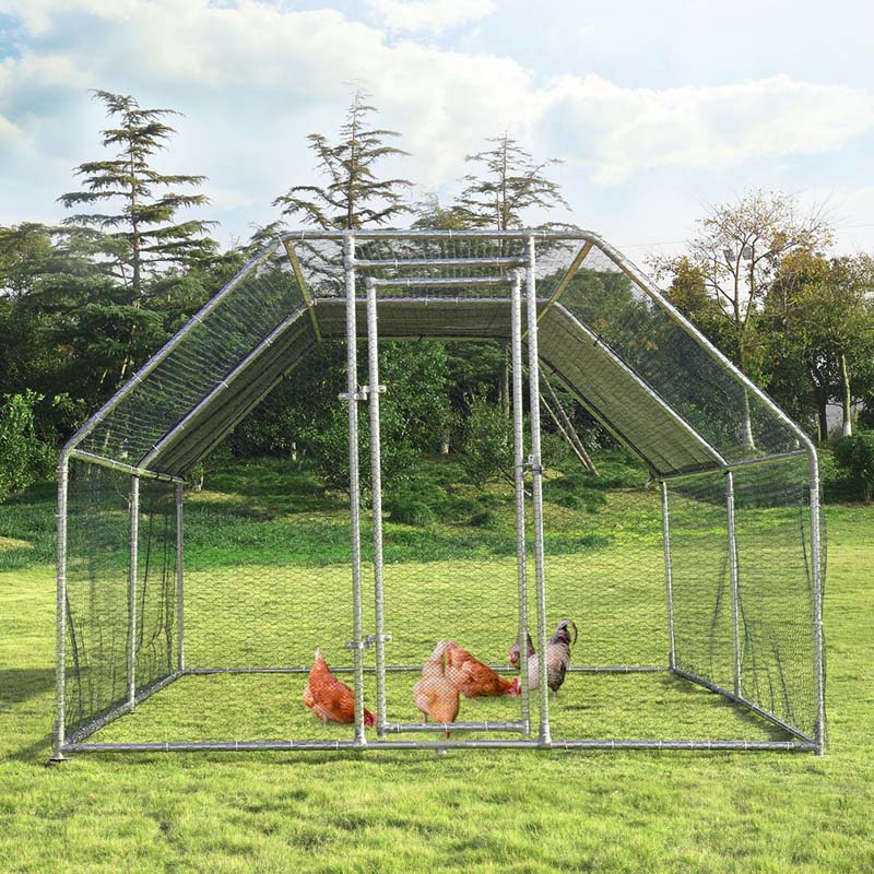 9.5' x 12.5' x 6' Galvanized Metal Large Walk-in Chicken Coop Cage Runs Hen House with Cover & Lockable Door