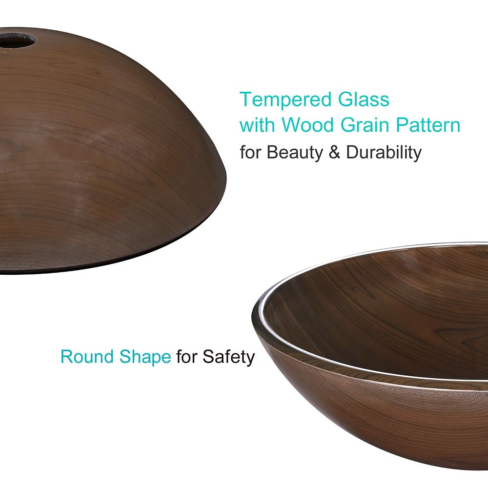 Yescom Round Glass Vessel Sink Bathroom Bowl Lavatory Basin Wood Grain