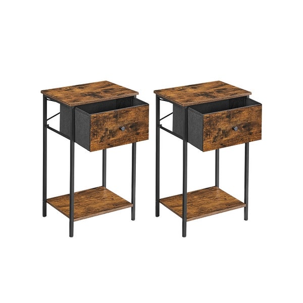 Nightstands with Fabric Drawer， Set of 2 End Tables， 24 Inch Tall Bedside Tables with Storage Shelf， for Bedroom