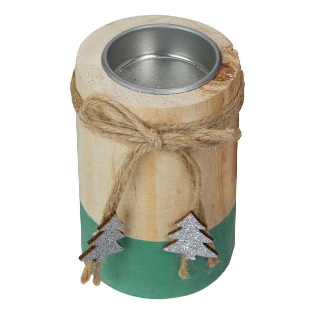 Green And Natural Wood Christmas Tea Light Candle Holder