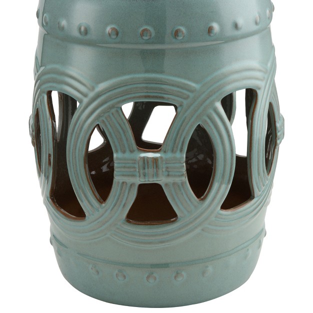 X 17 quot Ceramic Side Table Garden Stool With Knotted Ring Design amp Glazed Strong Materials