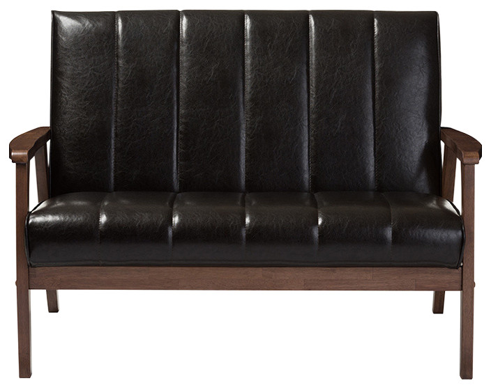 Nikko Faux Leather Wooden 2 Seater Loveseat   Midcentury   Loveseats   by Baxton Studio  Houzz