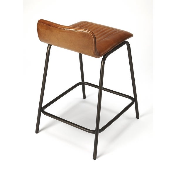 Handmade Ludlow Leather and Metal Counter Stool (India)