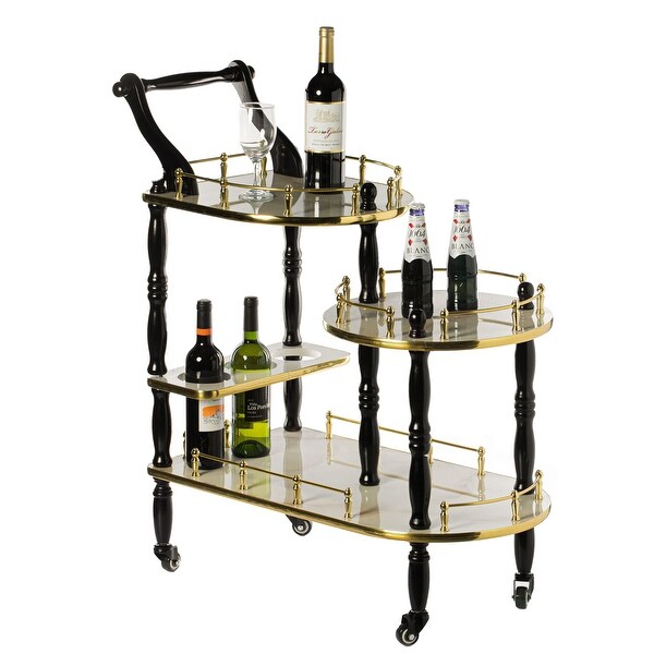 Wood Serving Bar Cart Tea Trolley 3 Tier Shelves and Rolling Wheels