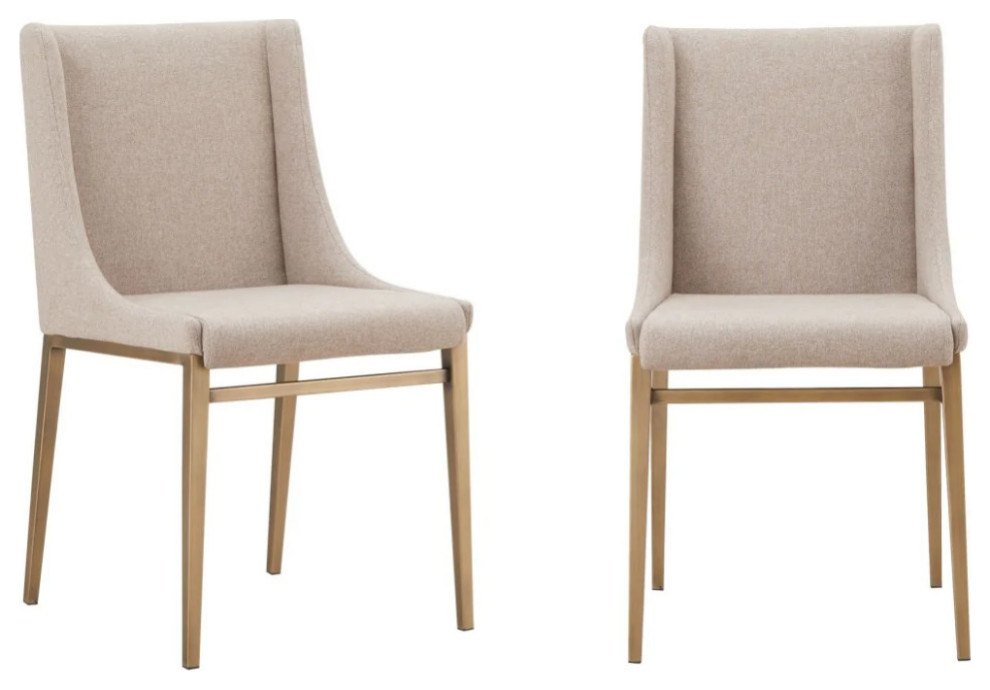 Camelia Contemporary Beige  ampBrass Dining Chair  Set of 2   Contemporary   Dining Chairs   by Virgil Stanis Design  Houzz