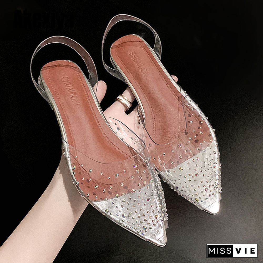 New PVC Transparent Women Pumps Sandals Crystal Mid Heels Pumps Rhinestone Pointed Toe Women Bridesmaid Wedding Shoes S162