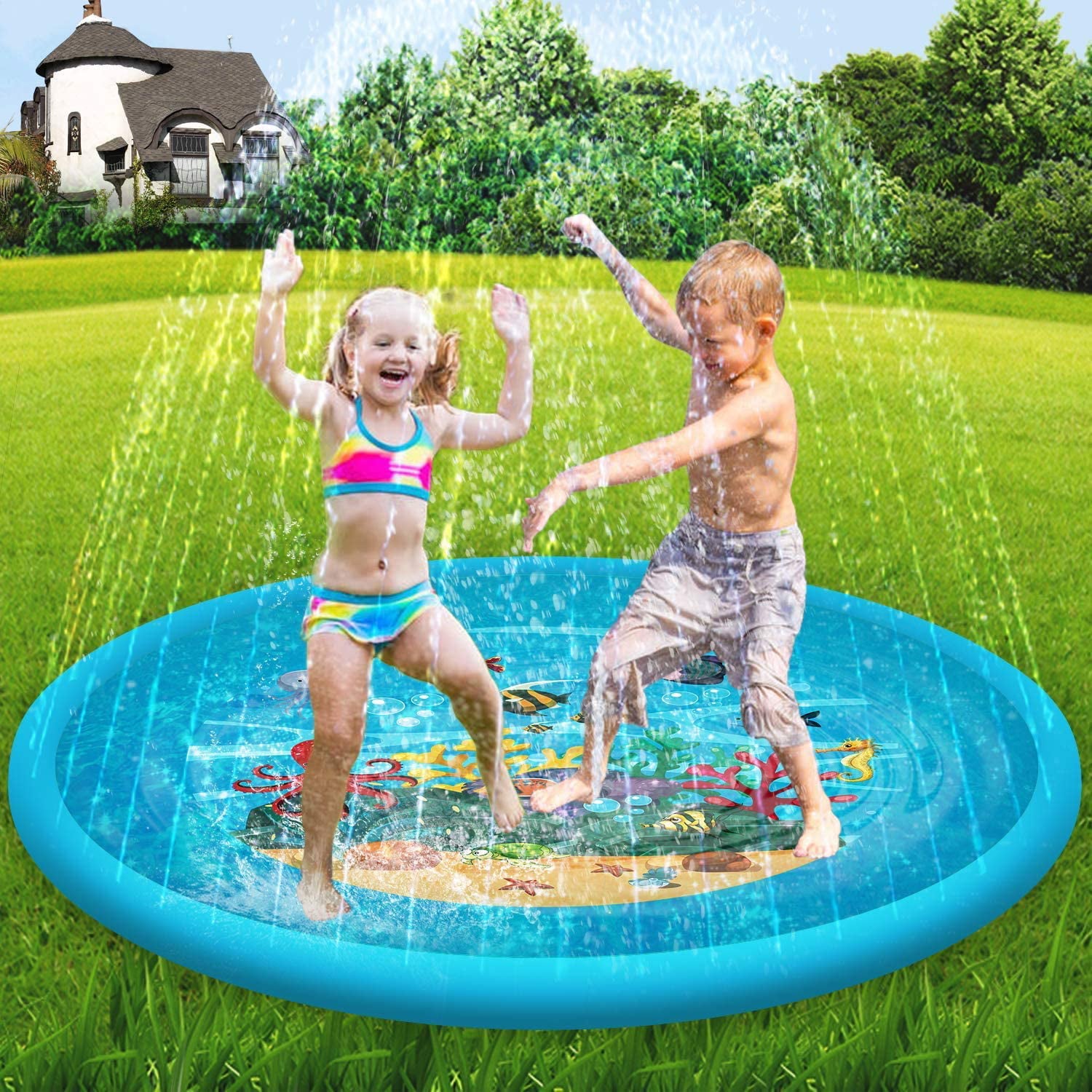 Sprinkle & Splash Play Mat 68" Sprinkler for Kids Outdoor Water Toys Fun for Toddlers Boys Girls Children Outdoor Party Sprinkler Toy Splash Pad