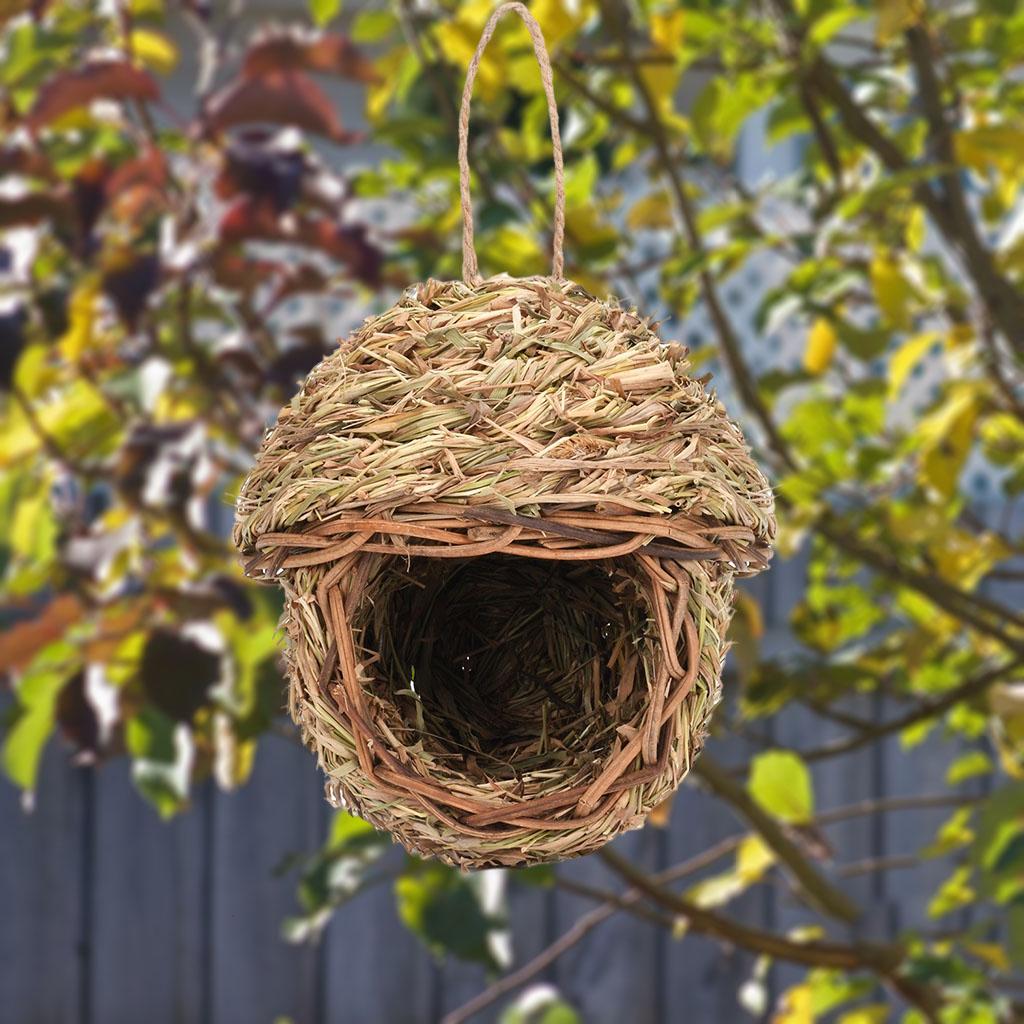 Hummingbird Bird House for Outside Hanging， Grass Hand Woven Birdhouses Natural