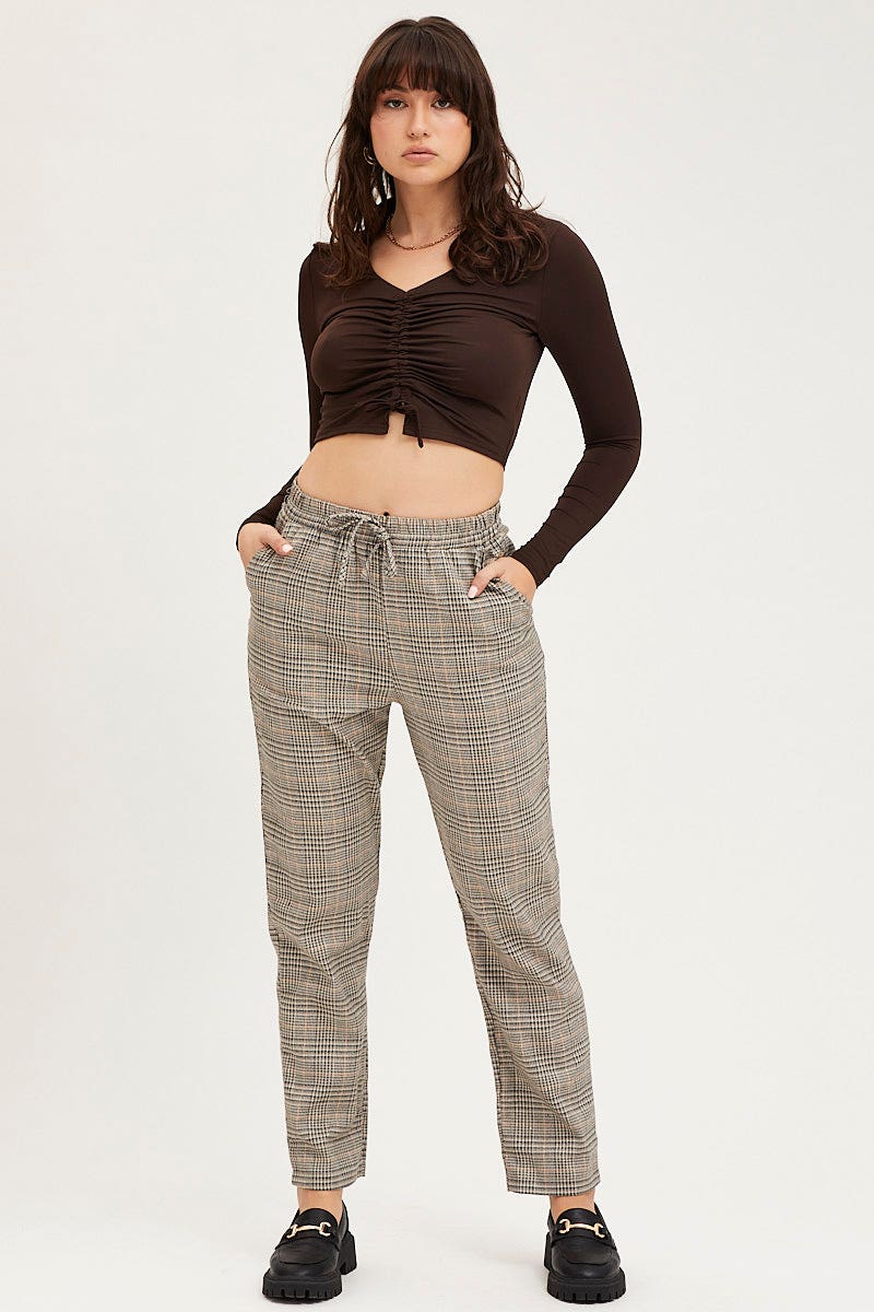Check Slim Pants High Rise