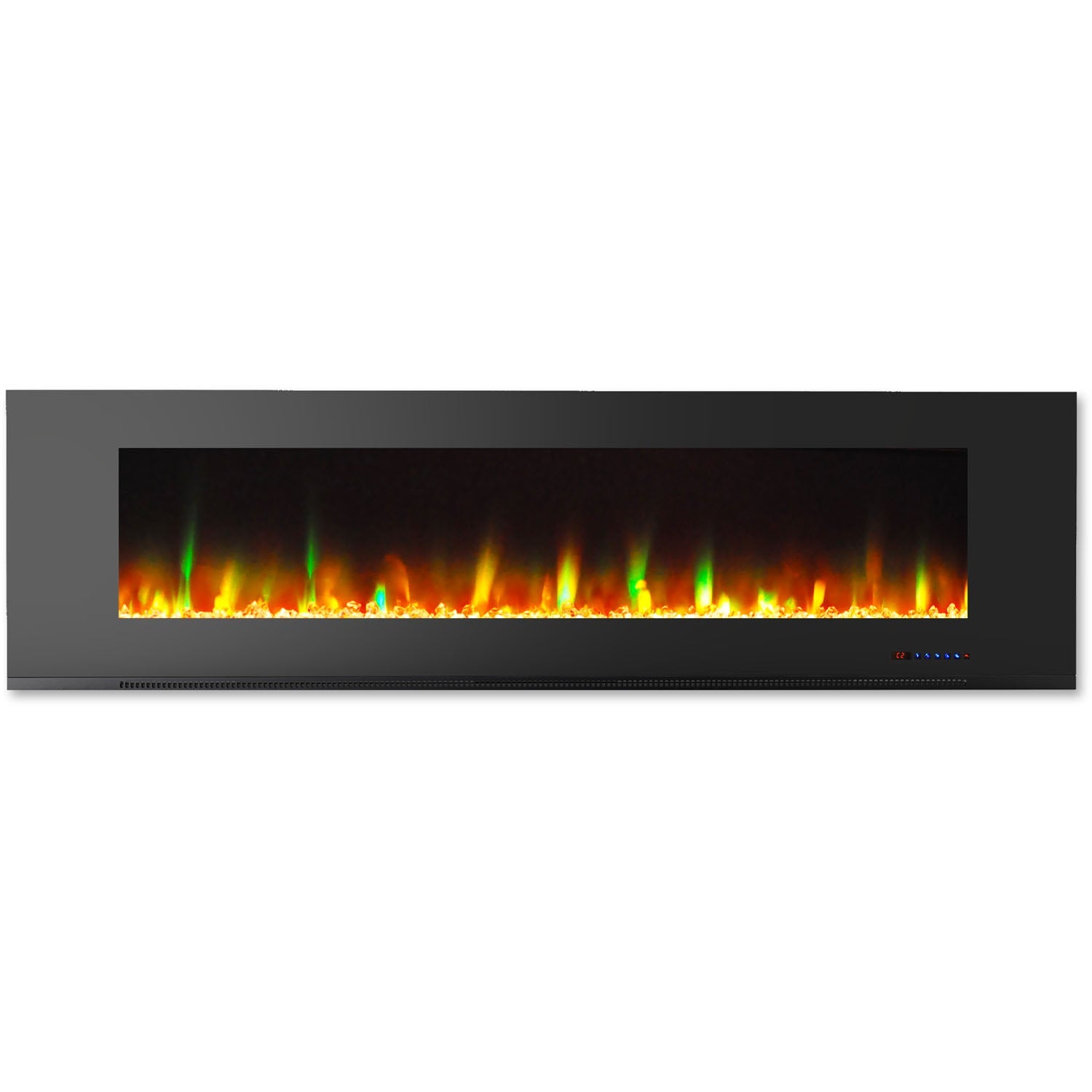 Hanover 72 In. Wall-Mount Electric Fireplace in Black with Multi-Color Flames and Crystal Rock Display