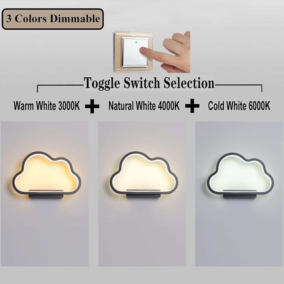 20w Led Indoor Wall Light，cloud Shape，tricolor Dimmable，ra85(black)