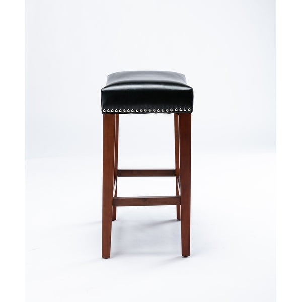 Classic Bonded Leather Barstool with Rubber wood leg (Set of 2)