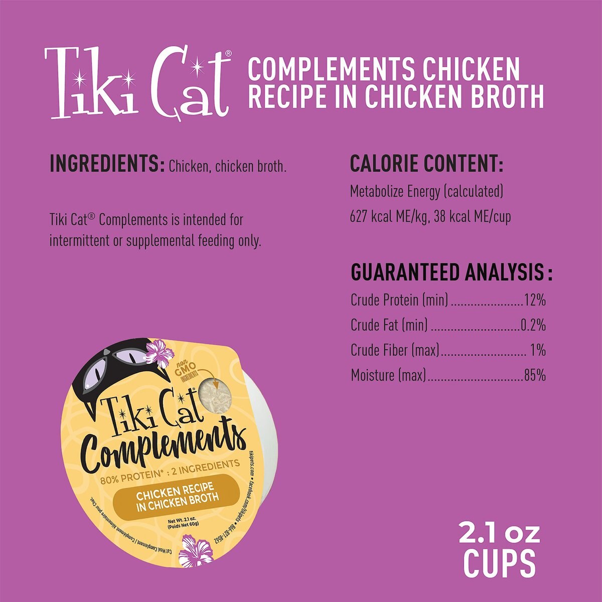 Tiki Cat Complements Chicken Recipe in Chicken Broth Wet Cat Food Topper， 2.1-oz， case of 8