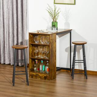 HOMCOM 3-Piece Rustic Brown Industrial Bar Table Set 835-489