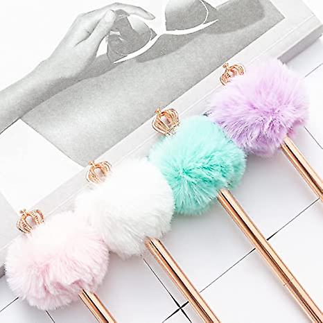 Crystal Shiny Metal Crown Hair Ball Ballpoint Pen Interesting Ballpoint Pen School Stationery School Office Supplies (color : A)