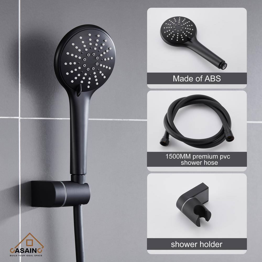 CASAINC 3-Spray Patterns 9 in. Wall Mount Dual Shower Heads Matte Black (Thermostatic Valve Included) HM-T206-RO-MB