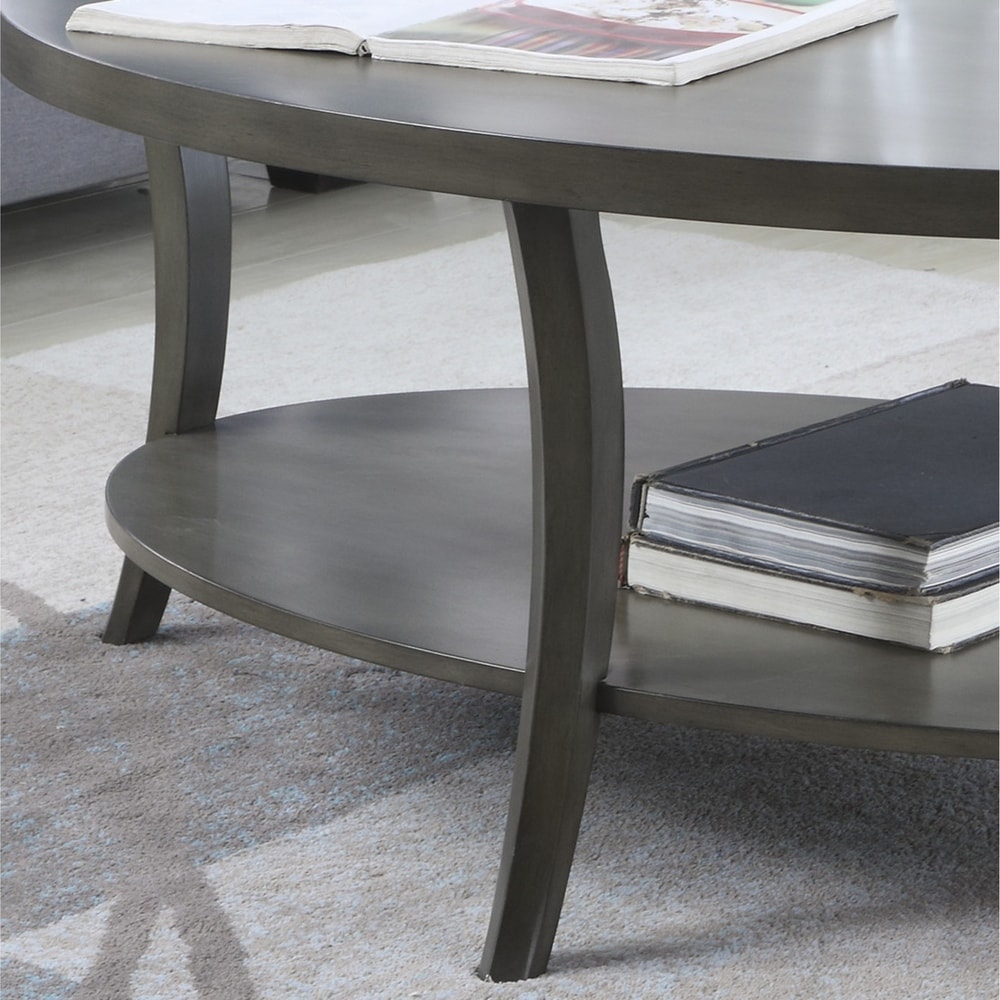 Roundhill Furniture Perth Contemporary Oval Shelf Coffee Table  Gray