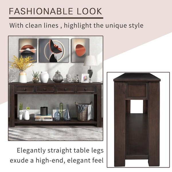 Console Sofa Table with Storage Drawers and Bottom Shelf for Entryway